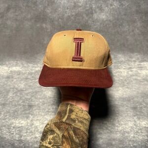 Vintage Indiana Hoosiers Strapback Hat Tan Burgundy Embroidered Logo Cap